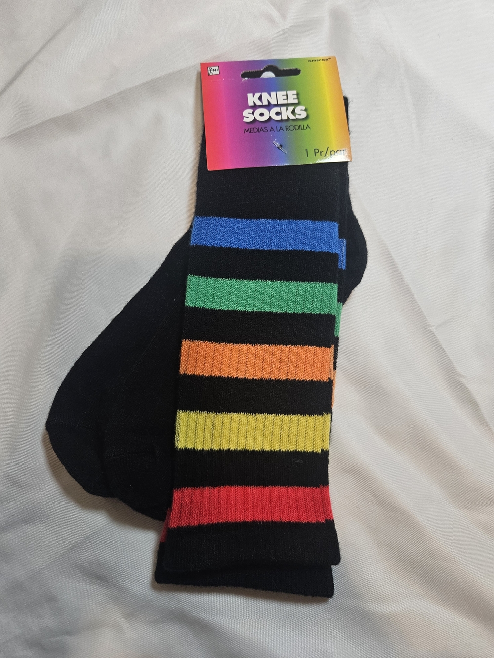 Amscan Black Knee-High Socks with Rainbow Stripes